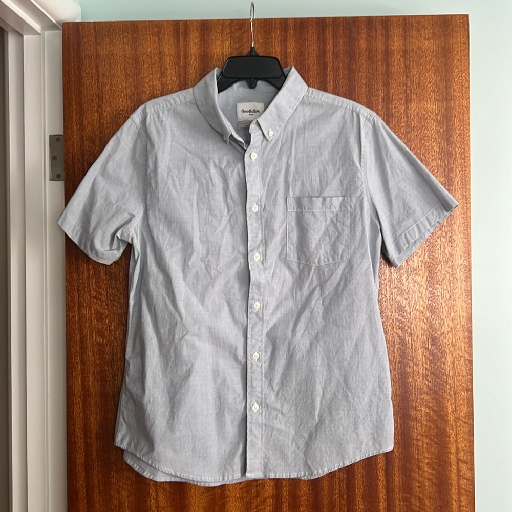 Boys short sleeve dress shirt, color is slate